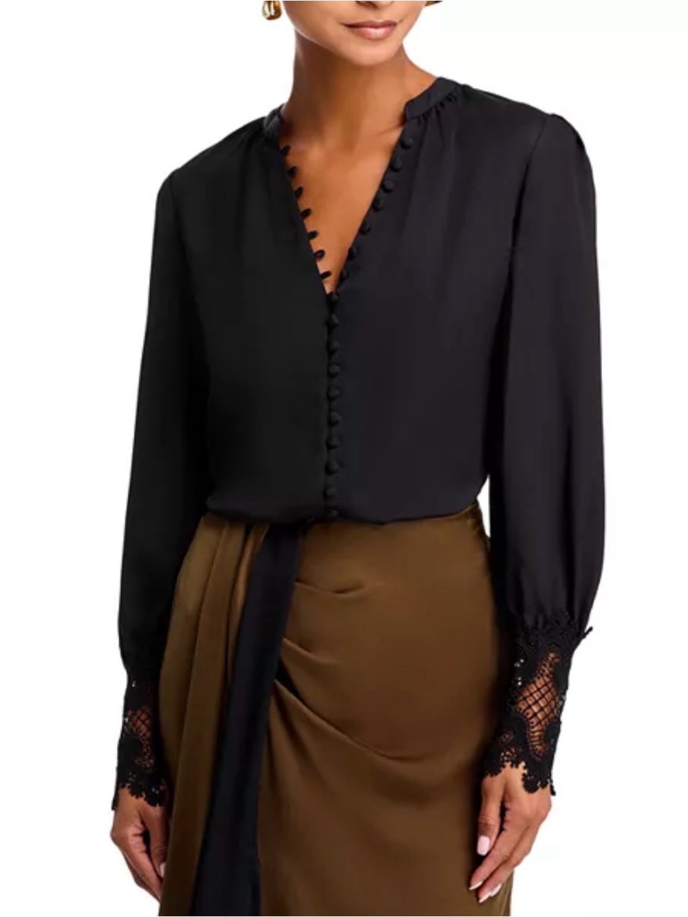 L'AGENCE Ava Lace Black Silk Blouse XS
